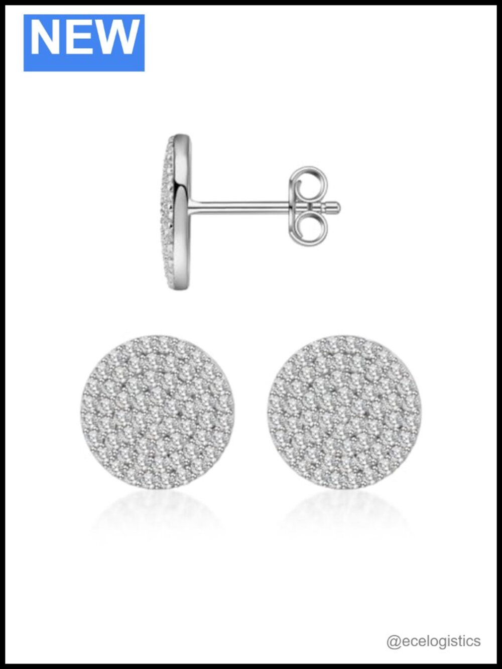 Moissanite Pave Disc Stud Earrings in S925 Sterling Silver Hypoallergenic